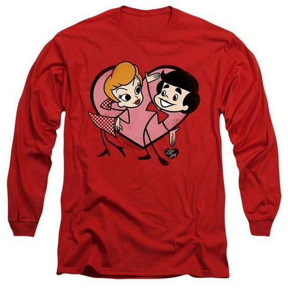 Trevco LB304-AL-1 I Love Lucy & Cartoon Love - Long Sleeve Adult 18-1 T-Shirt, Red - Small