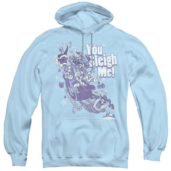 Trevco LT207-AFTH-6 Looney Tunes & You Sleigh Me-Adult Pull-Over Hoodie, Light Blue - 3X