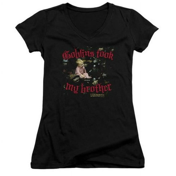 Trevco Labyrinth-Goblins Took My Brother Junior V-Neck Tee, Black - Medium