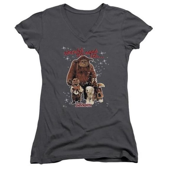 Trevco Labyrinth-Should You Need Us Junior V-Neck Tee- Charcoal - Large