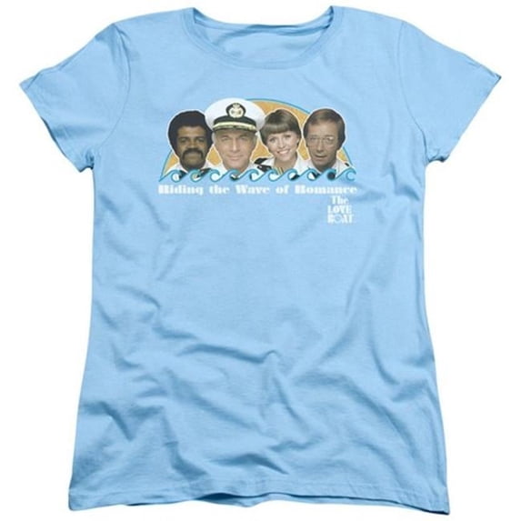 Trevco Love Boat-Wave Of Romance - Short Sleeve Womens Tee - Light Blue- Medium