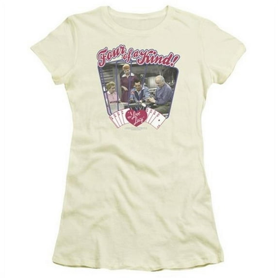 Trevco Lucy-Four Of A Kind Short Sleeve Junior Sheer Tee- Cream - 2X