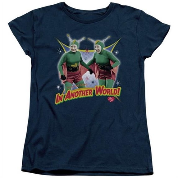 Trevco Lucy-In Another World Short Sleeve Womens Tee- Navy - Large