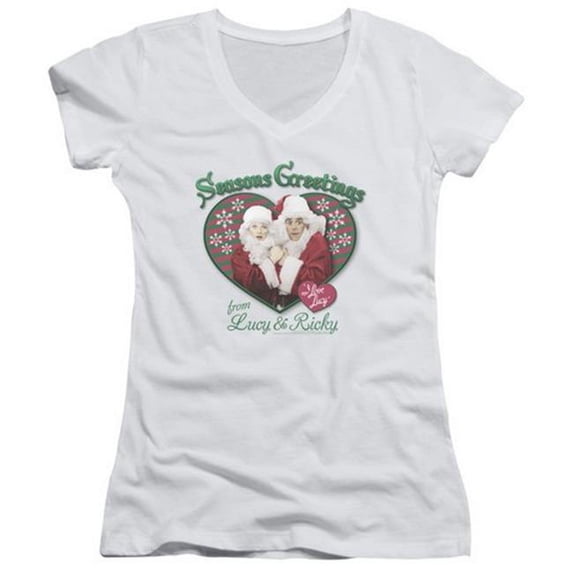 Trevco Lucy-Seasons Greetings Junior V-Neck Tee, White - Large