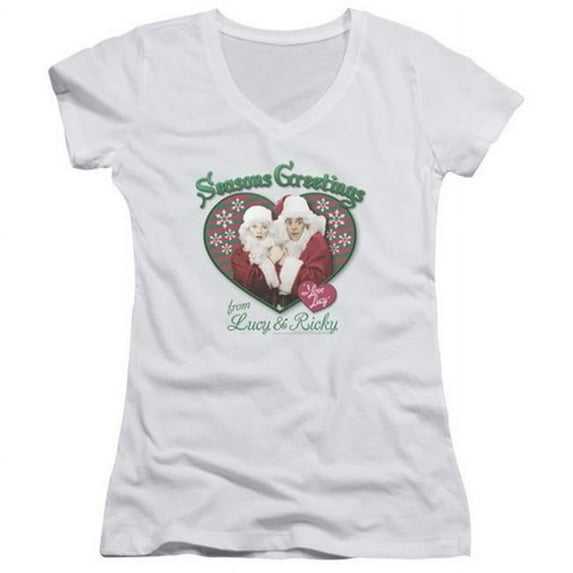 Trevco Lucy-Seasons Greetings Junior V-Neck Tee- White - 2X