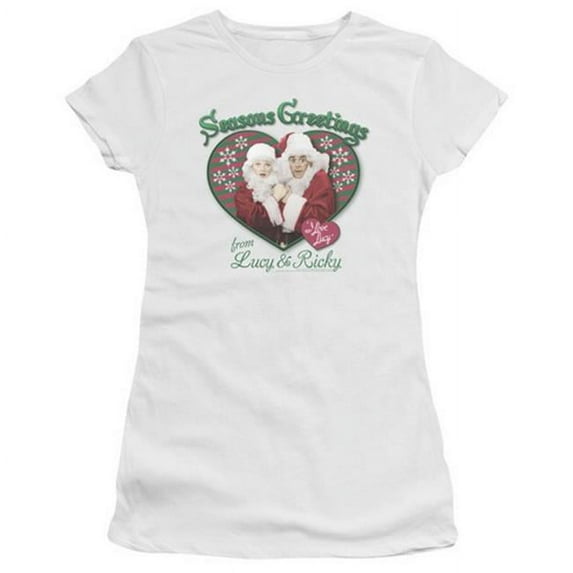 Trevco Lucy-Seasons Greetings Short Sleeve Junior Sheer Tee- White - Small