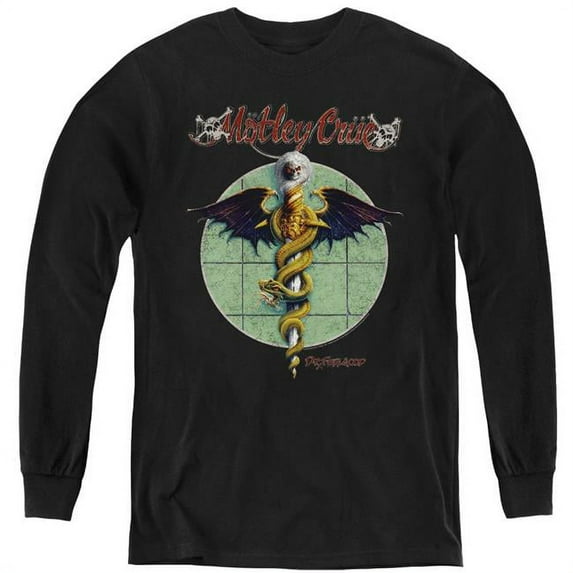 Trevco MCRU105-YL-4 Motley Crue & Dr Feelgood Youth Long Sleeve T-Shirt, Black - Extra Large