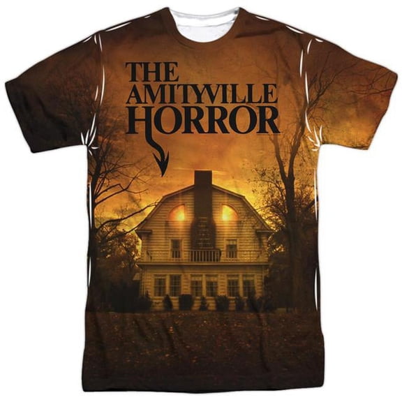 Trevco MGM327-ATPP-2 Amityville Horror & House Adult Regular Fit Polyster Crew Neck Short Sleeve T-Shirt, White - Medium