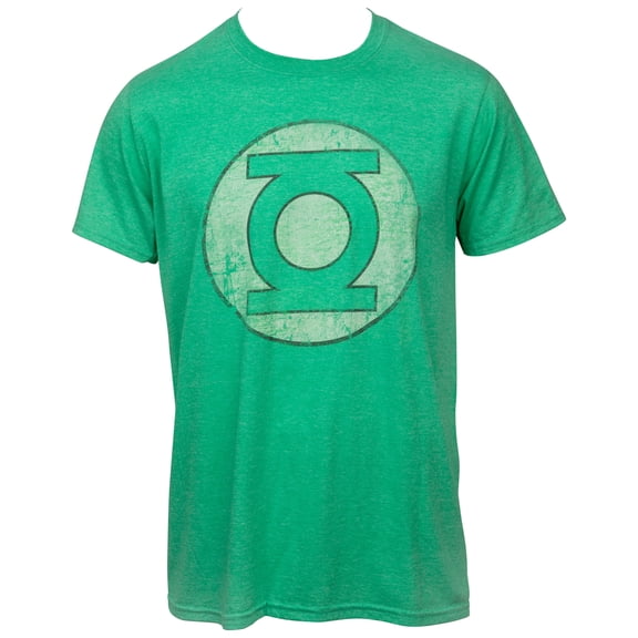 Trevco Men Green Lantern Symbol Distressed T-Shirt, Medium