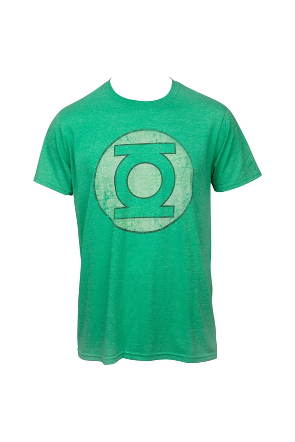 Trevco Men Green Lantern Symbol Distressed T-Shirt, Medium