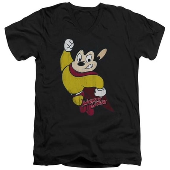 Trevco Mighty Mouse-Classic Hero - Short Sleeve Adult 30-1 V-Neck Tee - Black- Small