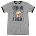 thumbnail image 1 of Trevco  Mighty Mouse & Give Me a Break Adult Ringer Short Sleeve T-Shirt, Heather & Black - 3X, 1 of 1