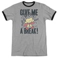 thumbnail image 1 of Trevco  Mighty Mouse & Give Me a Break Adult Ringer Short Sleeve T-Shirt, Heather & Black - Small, 1 of 1