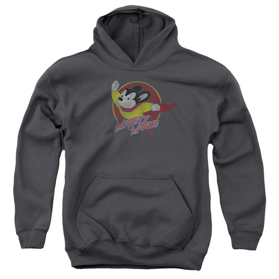 Trevco Mighty Mouse-Mighty Circle - Youth Pull-Over Hoodie - Charcoal- Extra Large