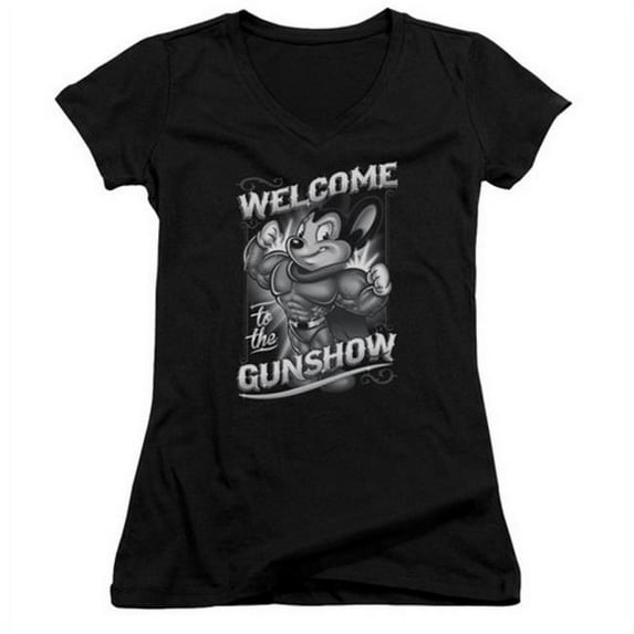 Trevco Mighty Mouse-Mighty Gunshow - Junior Tee - Black- Small