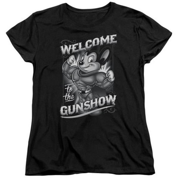 Trevco Mighty Mouse-Mighty Gunshow - Short Sleeve Womens Tee - Black- 2X