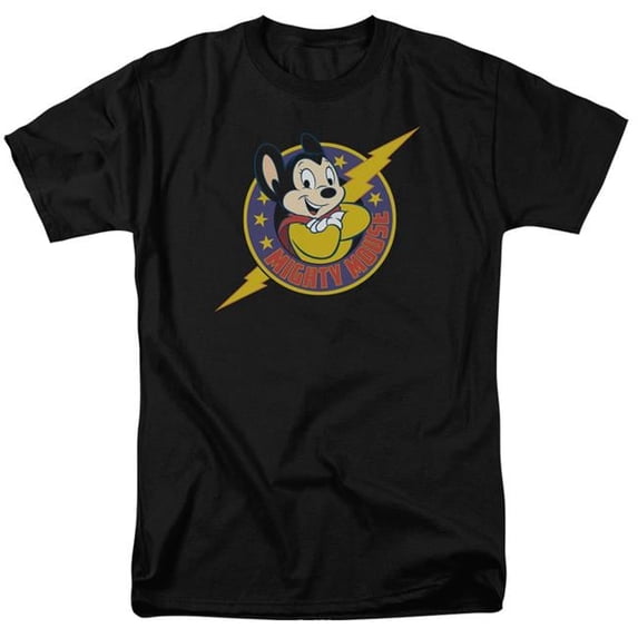 Trevco CBS962-AT-9 Mighty Mouse & Mighty Hero Short Sleeve Adult Cotton 18-1 T-Shirt, Black - 6X