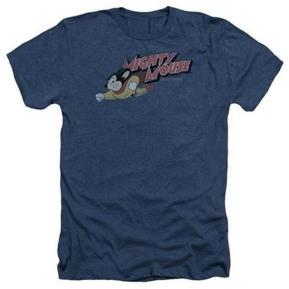 Trevco Mighty Mouse-Mighty Retro - Adult Heather Tee - Navy- 2X