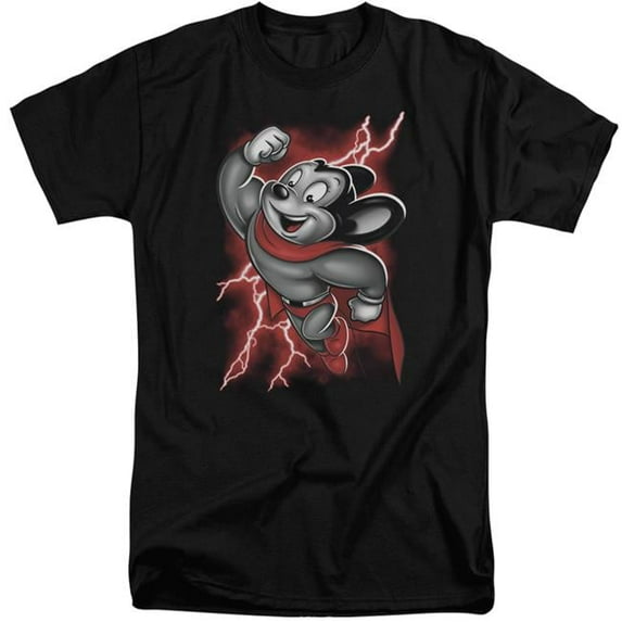 Trevco Mighty Mouse & Mighty Storm Short Sleeve Cotton Adult Tall Fit T-Shirt, Black - Extra Large