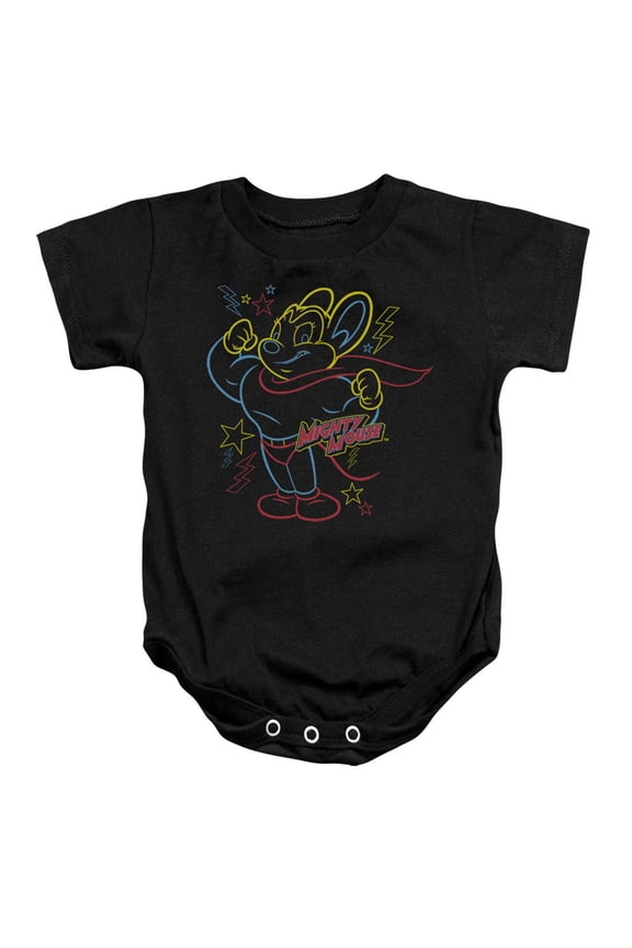 Mighty Mouse-Neon Hero - Infant Snapsuit - Black- Small 6 Mos