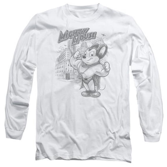 Trevco Mighty Mouse-Protect And Serve - Long Sleeve Adult 18-1 Tee - White- Small