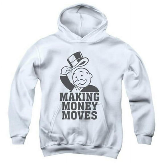 Trevco Monopoly & Money Moves Youth Hooded Sweatshirt, White - Medium