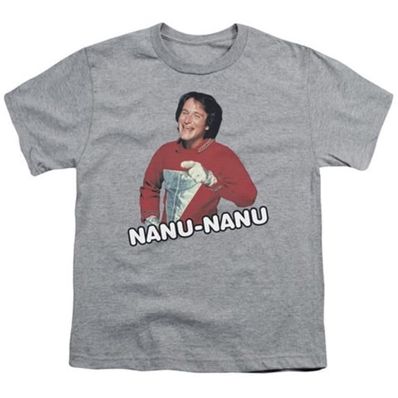 Trevco Mork & Mindy-Catchphrase - Short Sleeve Youth 18-1 Tee - Athletic Heather- Small