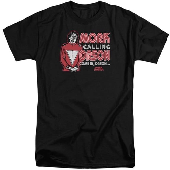 Trevco CBS887-ATT-6 Mork & Mindy & Mork Calling Orson Short Sleeve Adult Cotton Tall T-Shirt, Black - 3X