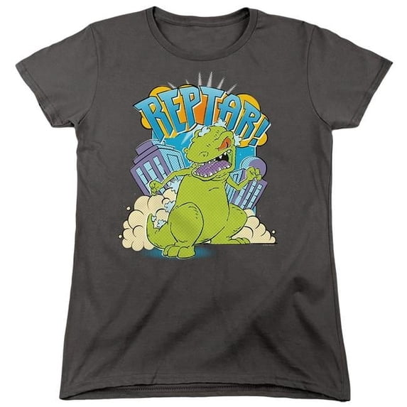 Trevco NICK232-WT-4 Rugrats & Reptar Stomp Short Sleeve Women T-Shirt, Charcoal - Extra Large