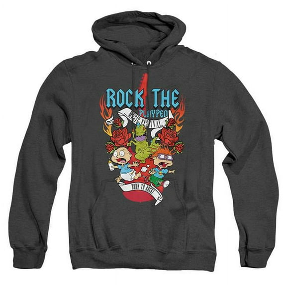 Trevco NICK239-AHH-4 Rugrats & Rock the Playpen Music Festival-Adult Heather Hoodie, Black - Extra Large