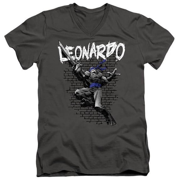 Trevco NICK284-AV-5 TMNT & TMNT Leonardo Short Sleeve Adult V-Neck 30-1 T-Shirt, Charcoal - 2X