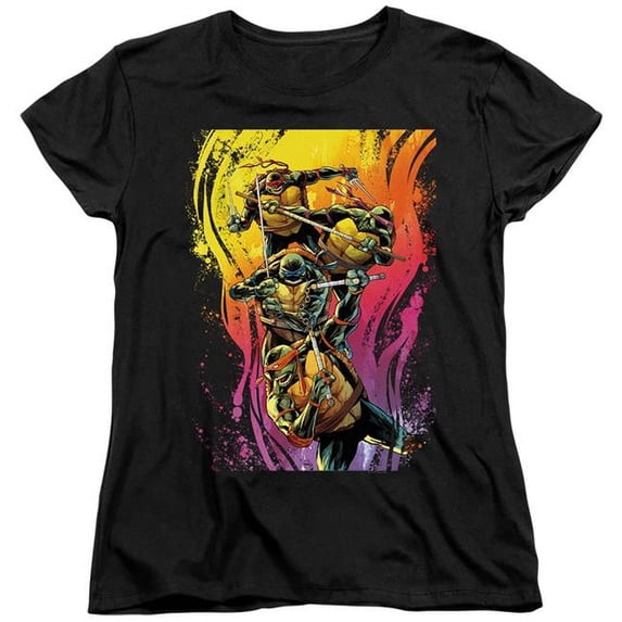 Trevco NICK306-WT-5 Teenage Mutant Ninja Turtles & Hot Rainbow Warriors Short Sleeve Women T-Shirt, Black - 2X
