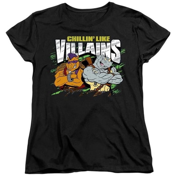 Trevco NICK307-WT-4 Teenage Mutant Ninja Turtles & Chillin Like Villains Short Sleeve Women T-Shirt, Black - Extra Large