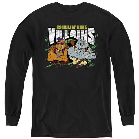 Trevco NICK307-YL-1 Teenage Mutant Ninja Turtles & Chillin Like Villains-Youth Long Sleeve T-Shirt, Black - Small
