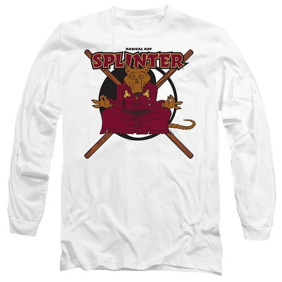 Trevco NICK319-AL-3 Teenage Mutant Ninja Turtles & Radical Rat Splinter Long Sleeve Adult 18-1 T-Shirt, White - Large