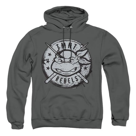 Trevco NICK325-AFTH-6 Teenage Mutant Ninja Turtles & Rebels Distressed Logo-Adult Pull-Over Hoodie, Charcoal - 3X
