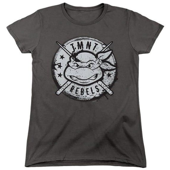 Trevco NICK325-WT-2 Teenage Mutant Ninja Turtles & Rebels Distressed Logo Short Sleeve Women T-Shirt, Charcoal - Medium