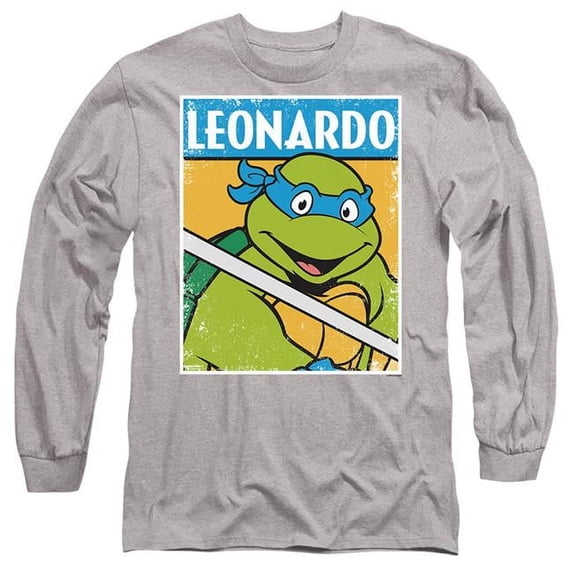 Trevco NICK426-AL-1 TMNT & TMNT Leo Long Sleeve Adult 18-1 T-Shirt, Athletic Heather - Small