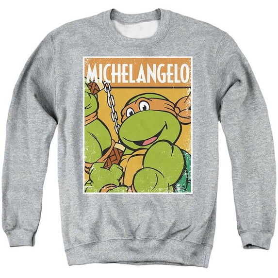 Trevco NICK428-AS-5 TMNT & TMNT Mikey-Adult Crewneck Sweatshirt, Athletic Heather - 2X