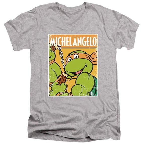 Trevco NICK428-AV-4 TMNT & TMNT Mikey Short Sleeve Adult V-Neck 30-1 T-Shirt, Athletic Heather - Extra Large
