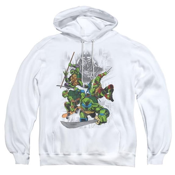 Trevco NICK461-AFTH-6 Teenage Mutant Ninja Turtles & Shredder & Turtles Comic-Adult Pull-Over Hoodie, White - 3X