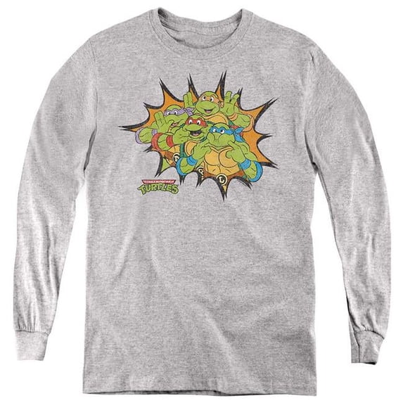 Trevco NICK463-YL-2 Teenage Mutant Ninja Turtles & Funny Face Turtles-Youth Long Sleeve T-Shirt, Athletic Heather - Medium
