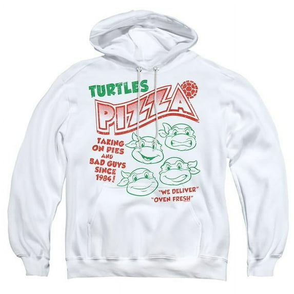 Trevco NICK482-AFTH-1 Teenage Mutant Ninja Turtles & Turtles Pizza-Adult Pull-Over Hoodie, White - Small