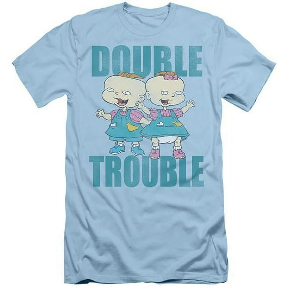 Trevco NICK569-SF-3 Rugrats & Double Trouble Short Sleeve Adult 30-1 T-Shirt, Light Blue - Large