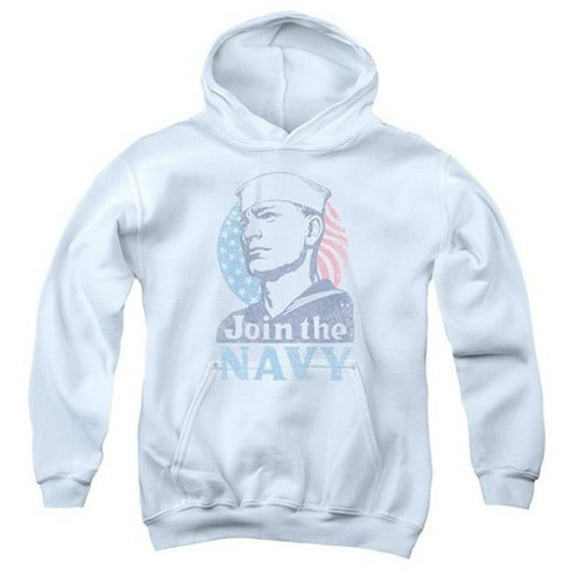 Trevco Navy-Join Now Youth Pull-Over Hoodie- White - Medium