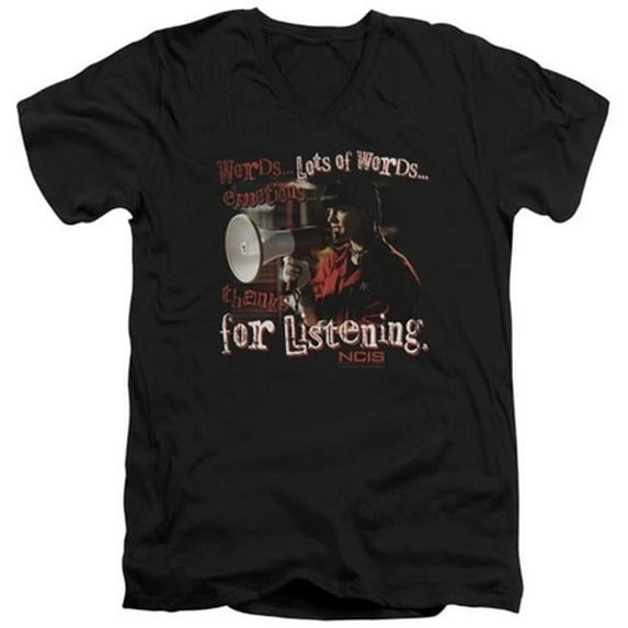 Trevco Ncis-Thanks For Listening - Short Sleeve Adult 30-1 V-Neck Tee - Black- Small