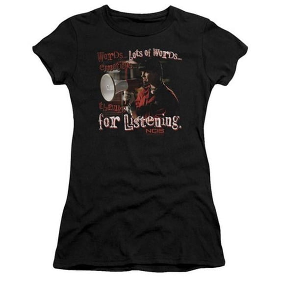 Trevco Ncis-Thanks For Listening - Short Sleeve Junior Sheer Tee - Black- Small