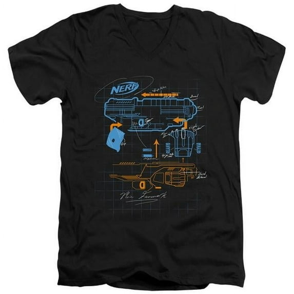 Trevco Nerf & Deconstructed Nerf Gun-Short Sleeve 30-1 Adult V-Neck Tee, Black - Medium