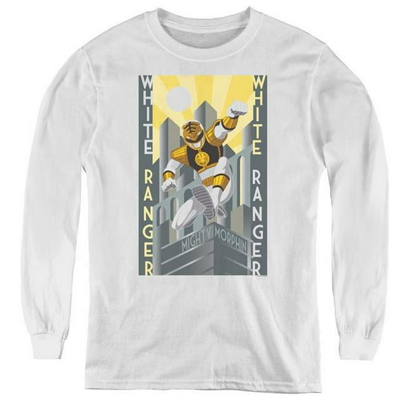 Trevco PWR185-YL-3 Power Rangers & White Ranger Duo Youth Long Sleeve Tee Shirt, White - Large