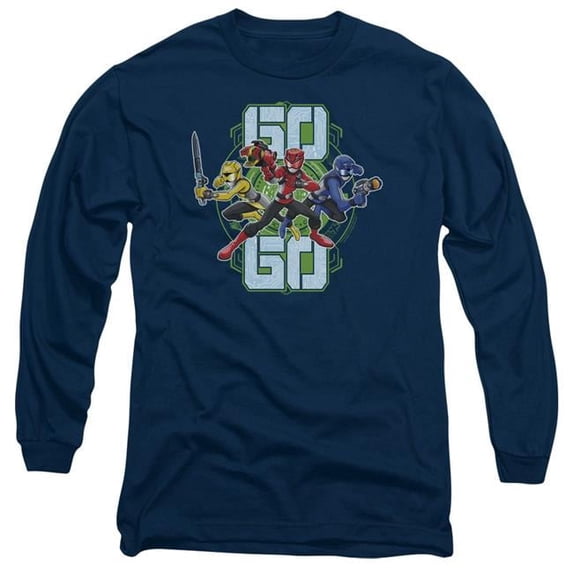 Trevco PWR2405-AL-2 Power Rangers & Go Go Print Adult Long Sleeve T-Shirt, Navy - Medium